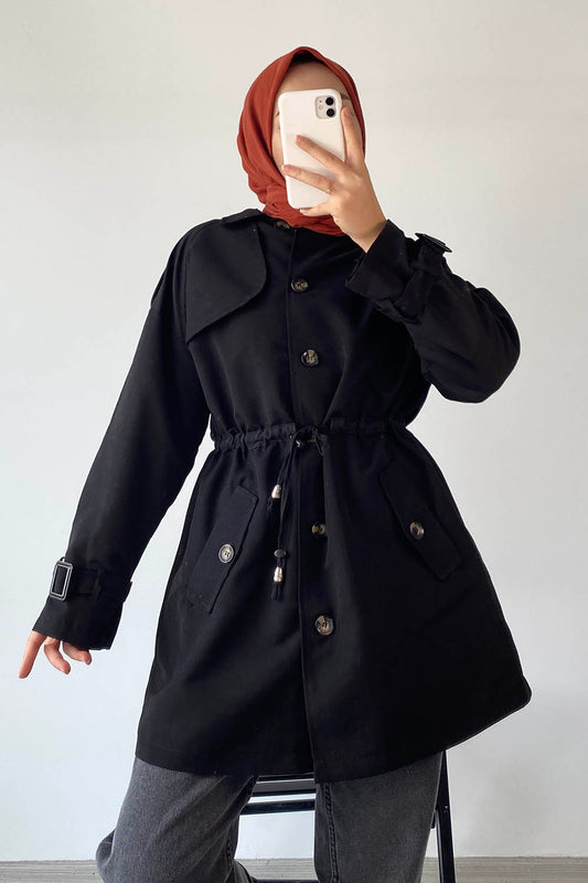 Short trench coat women - Black trench coat