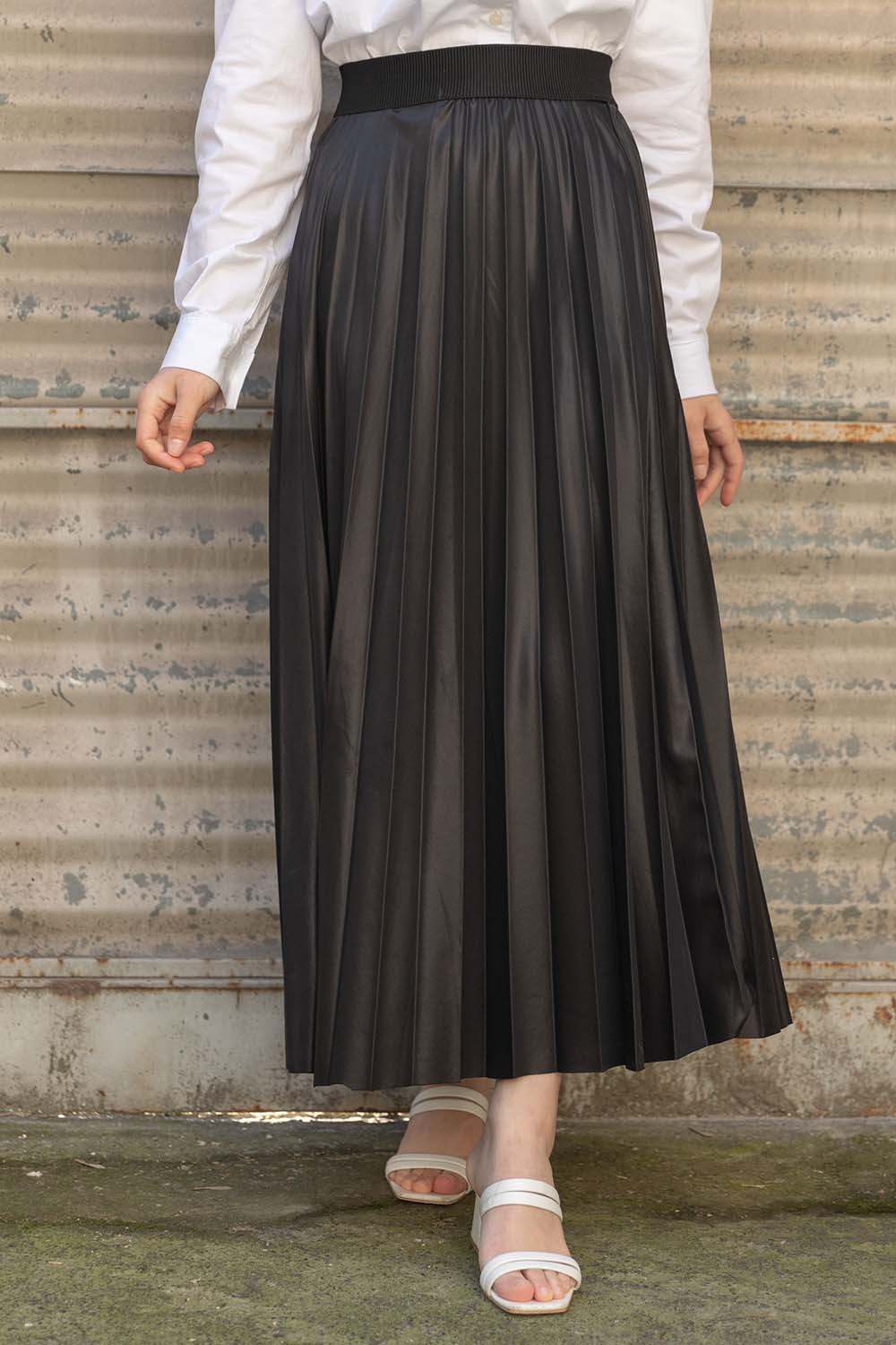 Latest High waisted black leather skirt - Cute long skirt 