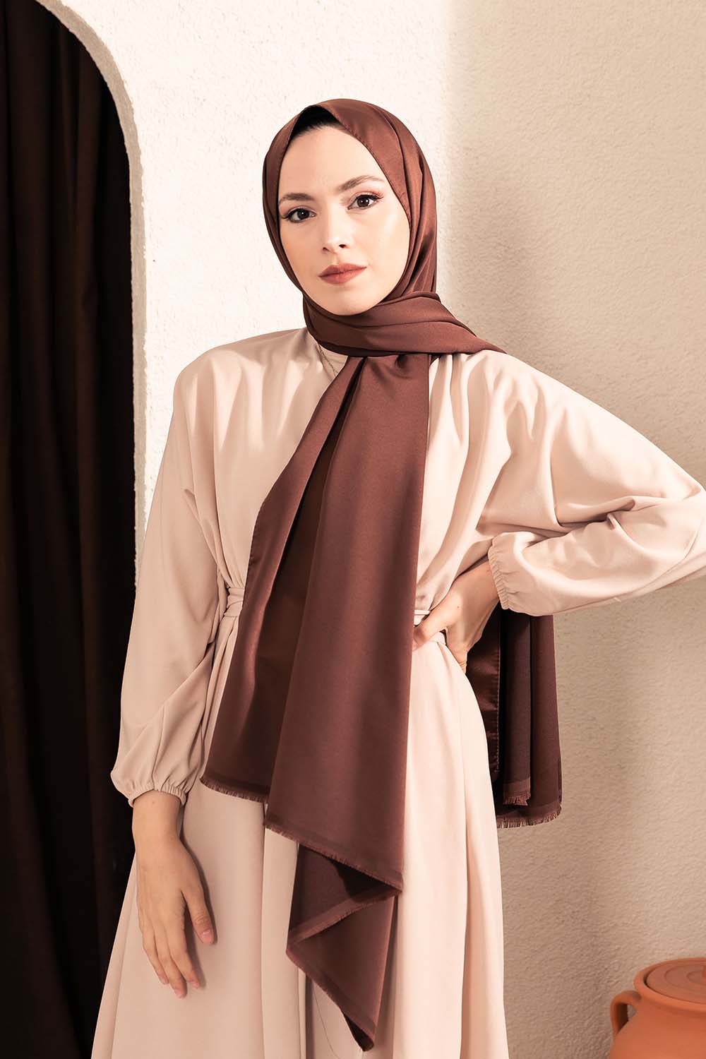 Women lightweight plain silk shawl - Stitched ccarf