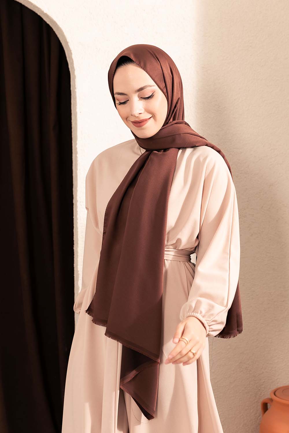 Women modern plain silk shawl - women hijab