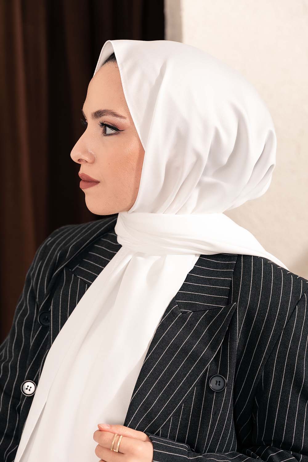 Affordable women plain silk shawl and scarves - White Hijab