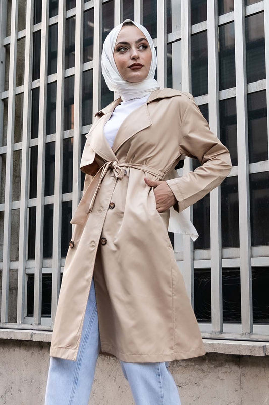 women's long sleeve trench coat - Camel trench coat for winter